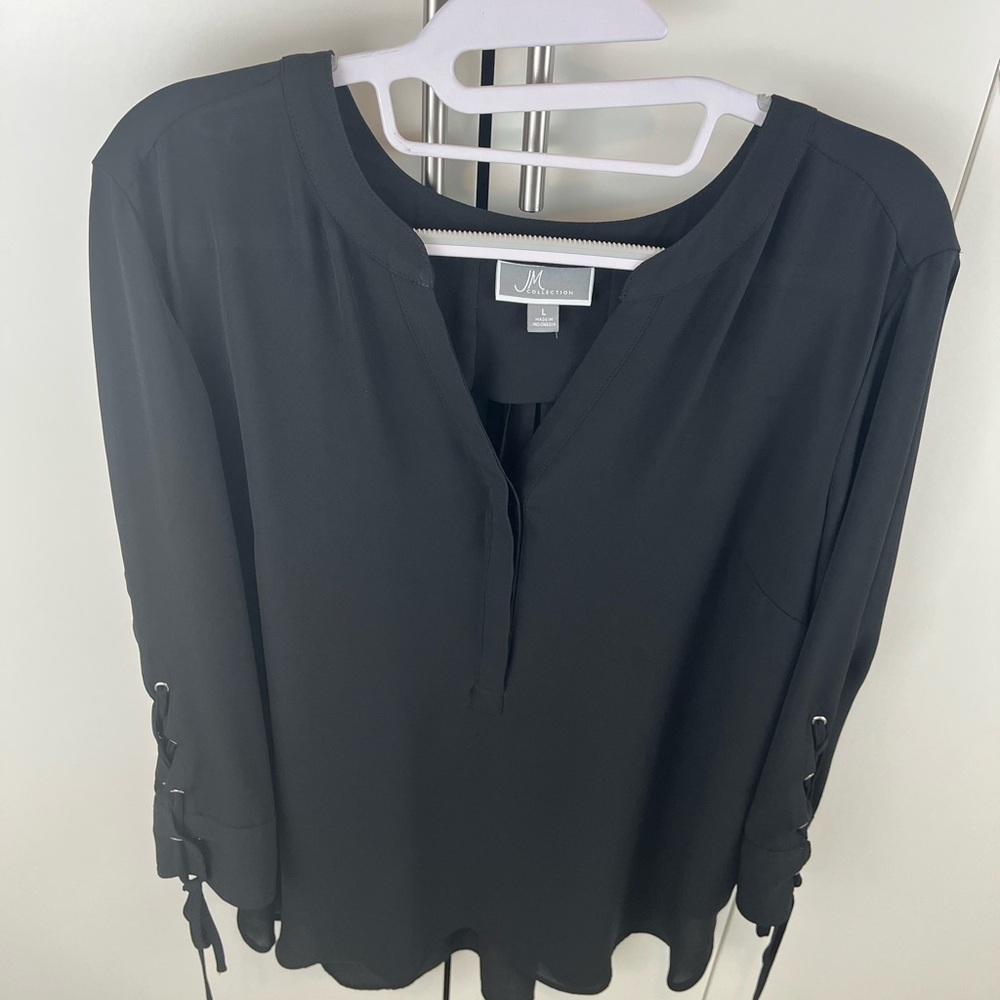 JM Collection Blouse , color Black, size L